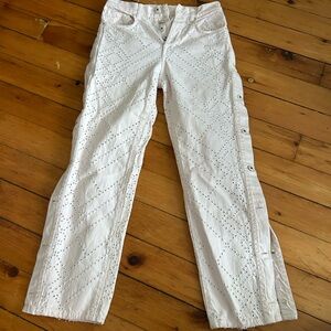 Jonathan Simkhai Eyelet Jeans pale pink button sides